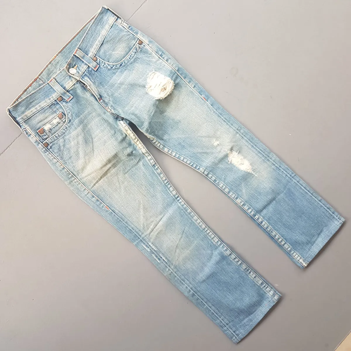 True Religion Retro True Religion Denim Jeans, Made in USA, Size 28, Versatile Bootcut Jeans, Flare Bottoms, Cosmopolitan, Distressed Design, Seasoned Look, Sophistication, Nostalgic Appeal, Vintage Pants, Timeless Classic, Luxury Living, Cult Street Fashion, Roadster - Photo 10