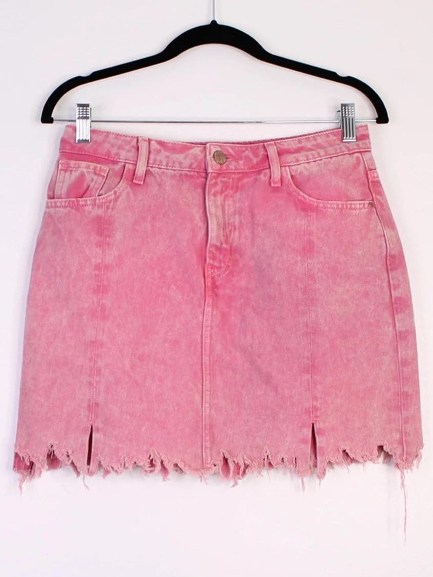 ZARA Pink Tie-Dyed / Acid Wash Distressed Denim Skirt (M)
