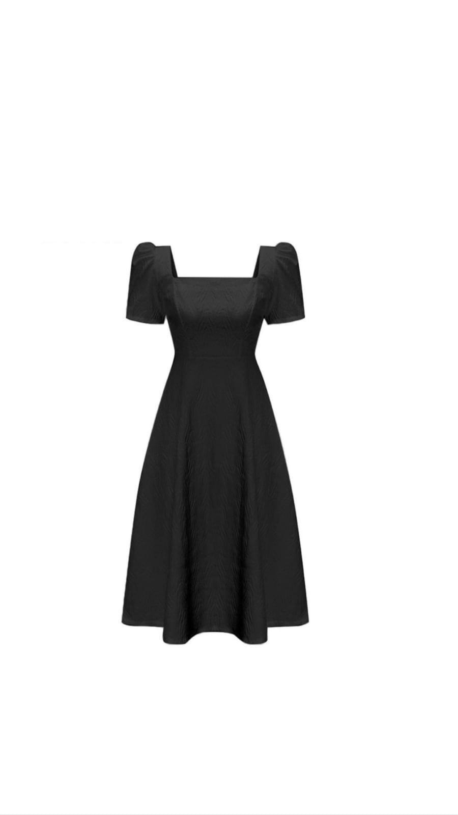 black puffy square neck dress