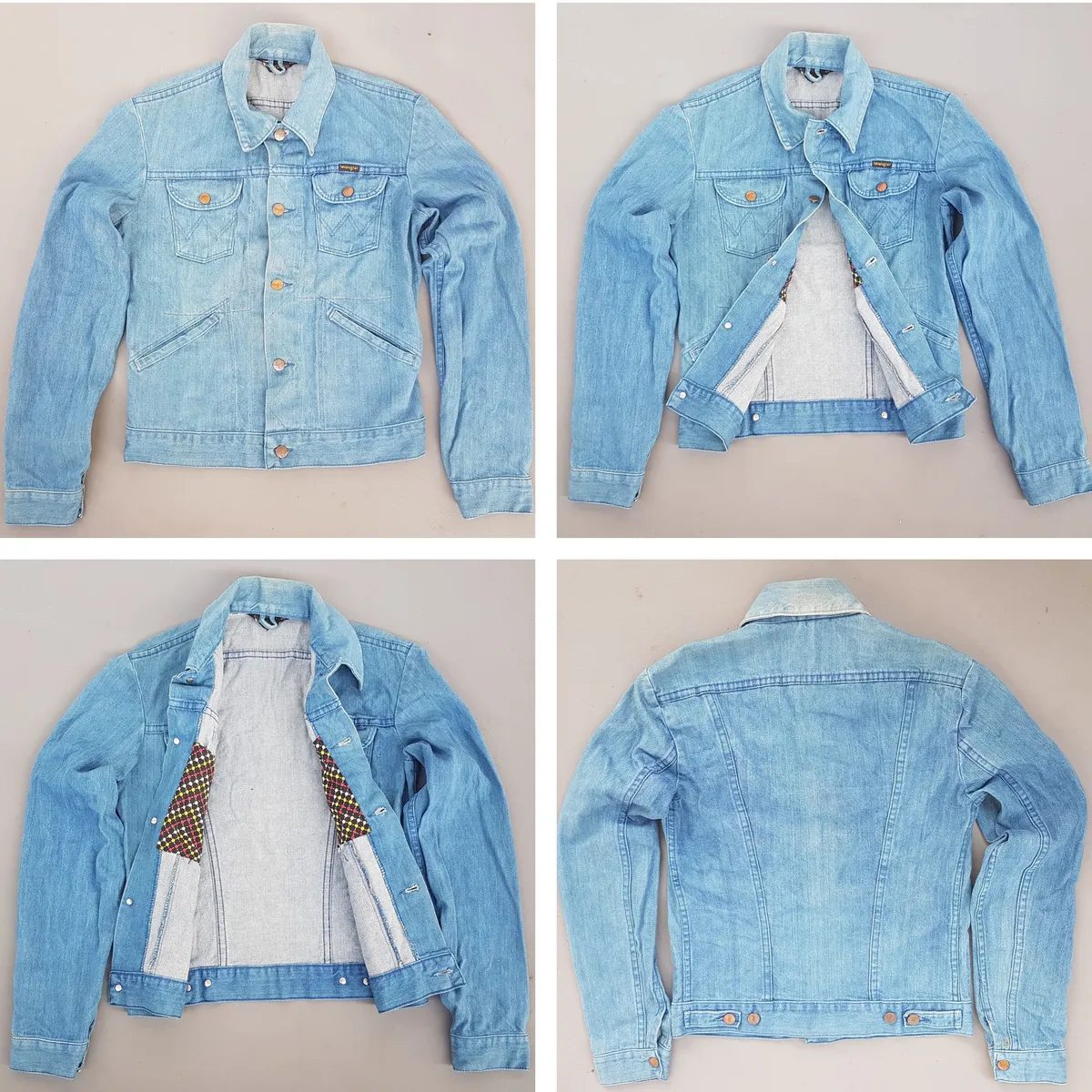 Retro WRANGLER Denim Jacket, from USA, Model MC2-24A, Size 34 Vintage Apparels, Cool Light-Washed, Seasoned Blue Denim Coat, Luxury Outerwear, Sophistication, Urban Style, Pop Culture, Hip Hop, Rock Star, Timeless Classic, Cult Street Fashion