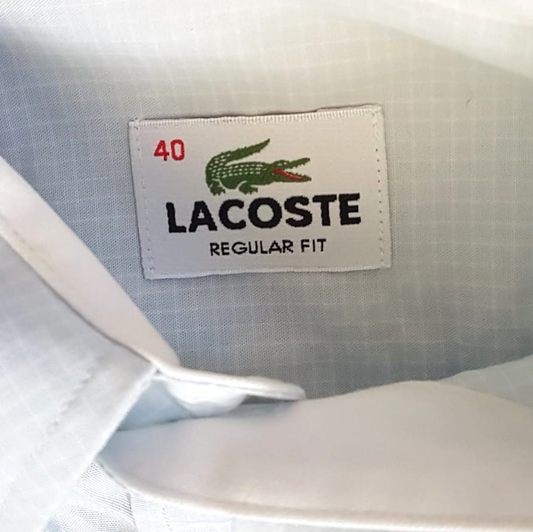Lacoste Original LACOSTE Smart Dress Shirt, Checker Blue & White Designer Shirt, Lacoste Logo, Cosmopolitan, Paris, FRANCE, Sleek 7 Buttons Long Sleeve Shirt, 40 MEDIUM Top, Regular Fit, Luxury Lifestyle, Timeless Appeal, Urban Style, Sophistication, Pop Culture - Photo 2