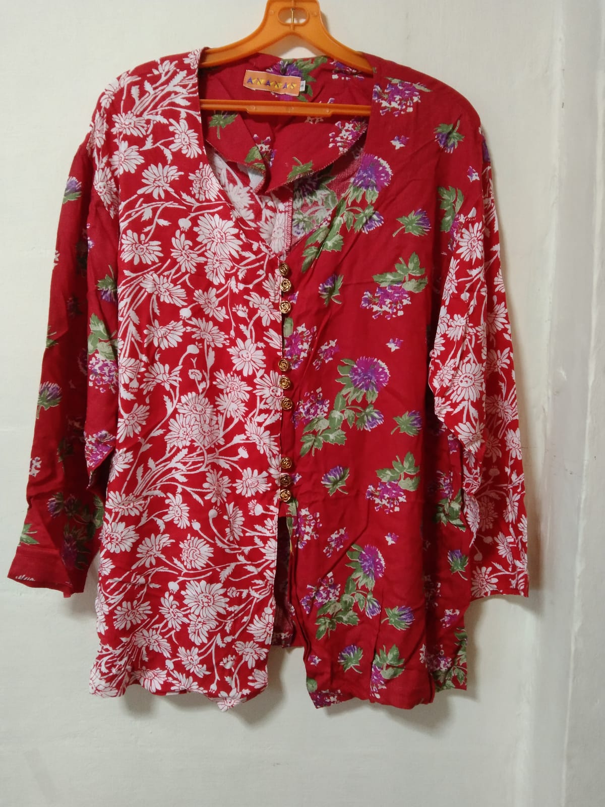 Annaya's Bold Floral Red Buttoned Tunic