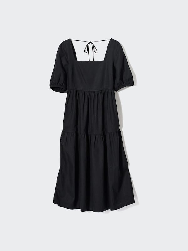 Uniqlo Uniqlo Linen Blend Volume Sleeve Shirring Dress - Black - Photo 2