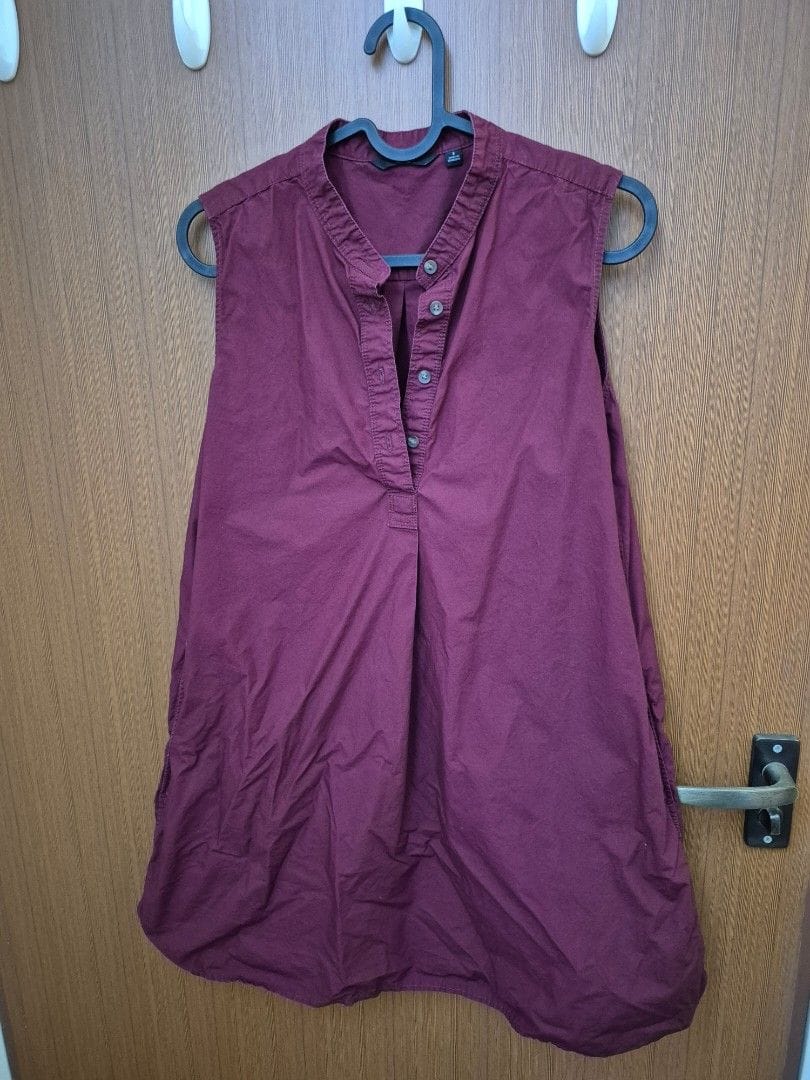 Uniqlo Chill Uniqlo Burgundy Sleeveless Shirt Dress - Size S - Photo 3