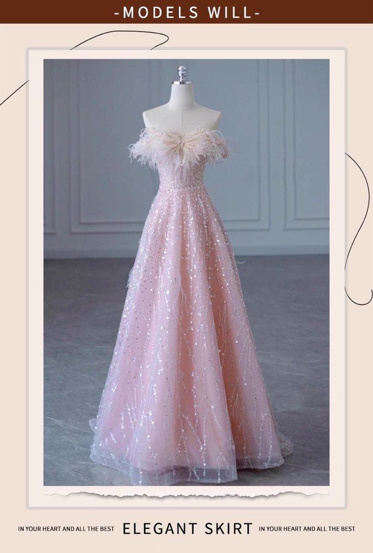 Ethereal Pink Off-Shoulder Feather Gown - Photo 9
