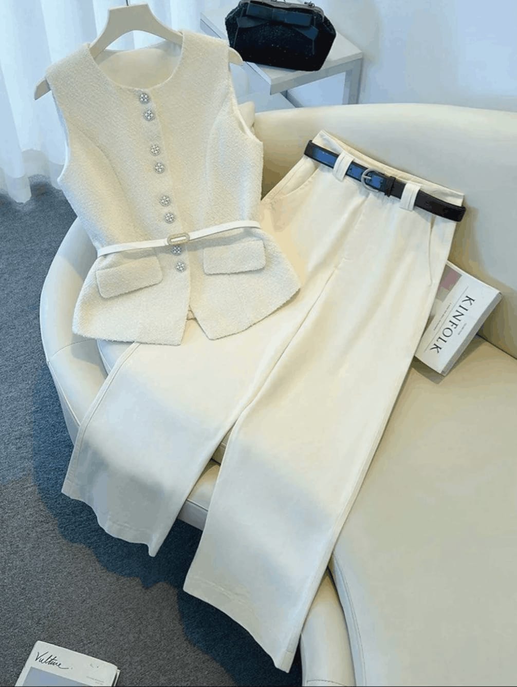 Tweed Style Suit, Professional Work Clothing, Two-Piece Vest & Pant Set