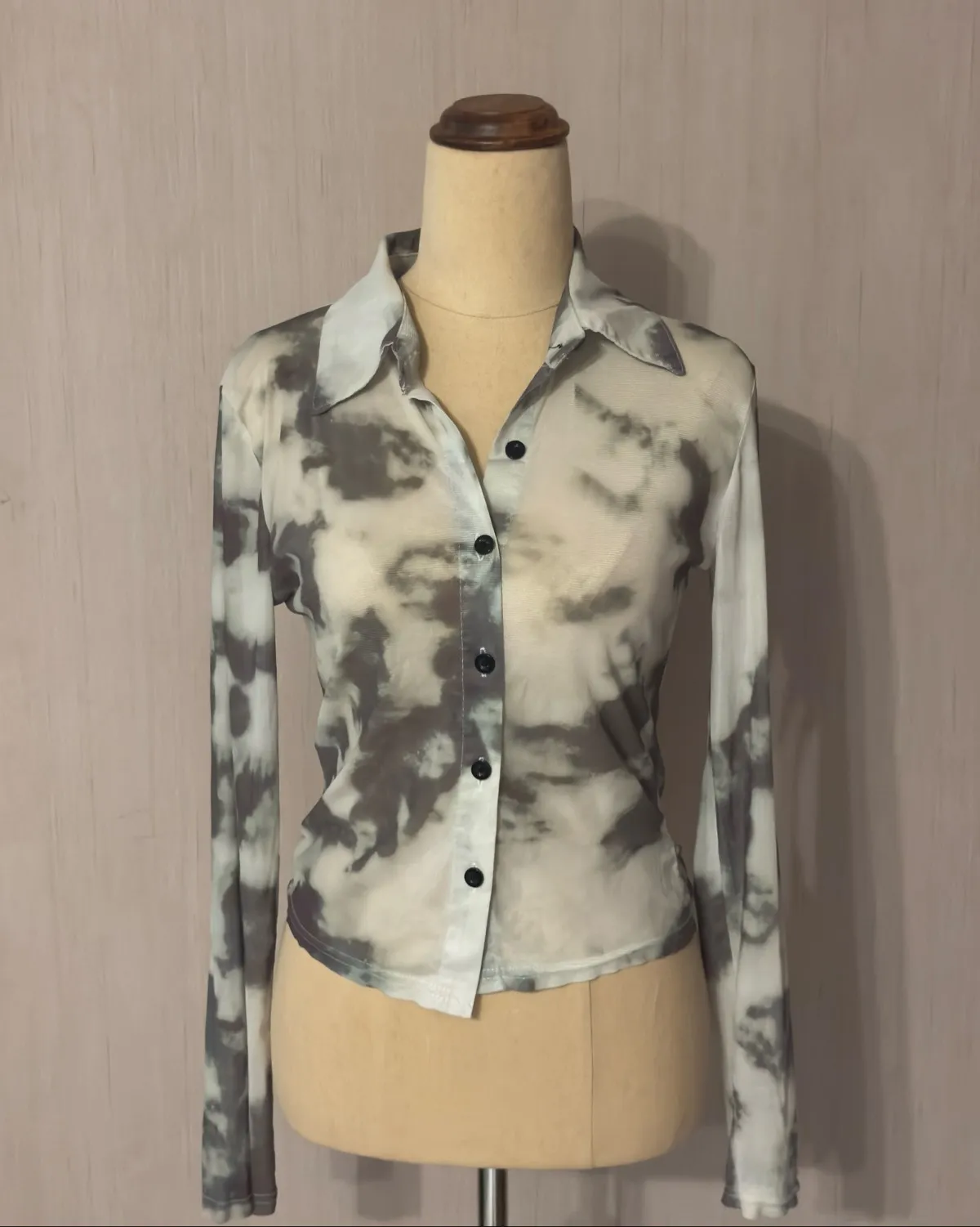 Chic Tie-Dye Sheer Button-Up Long Sleeve Shirt