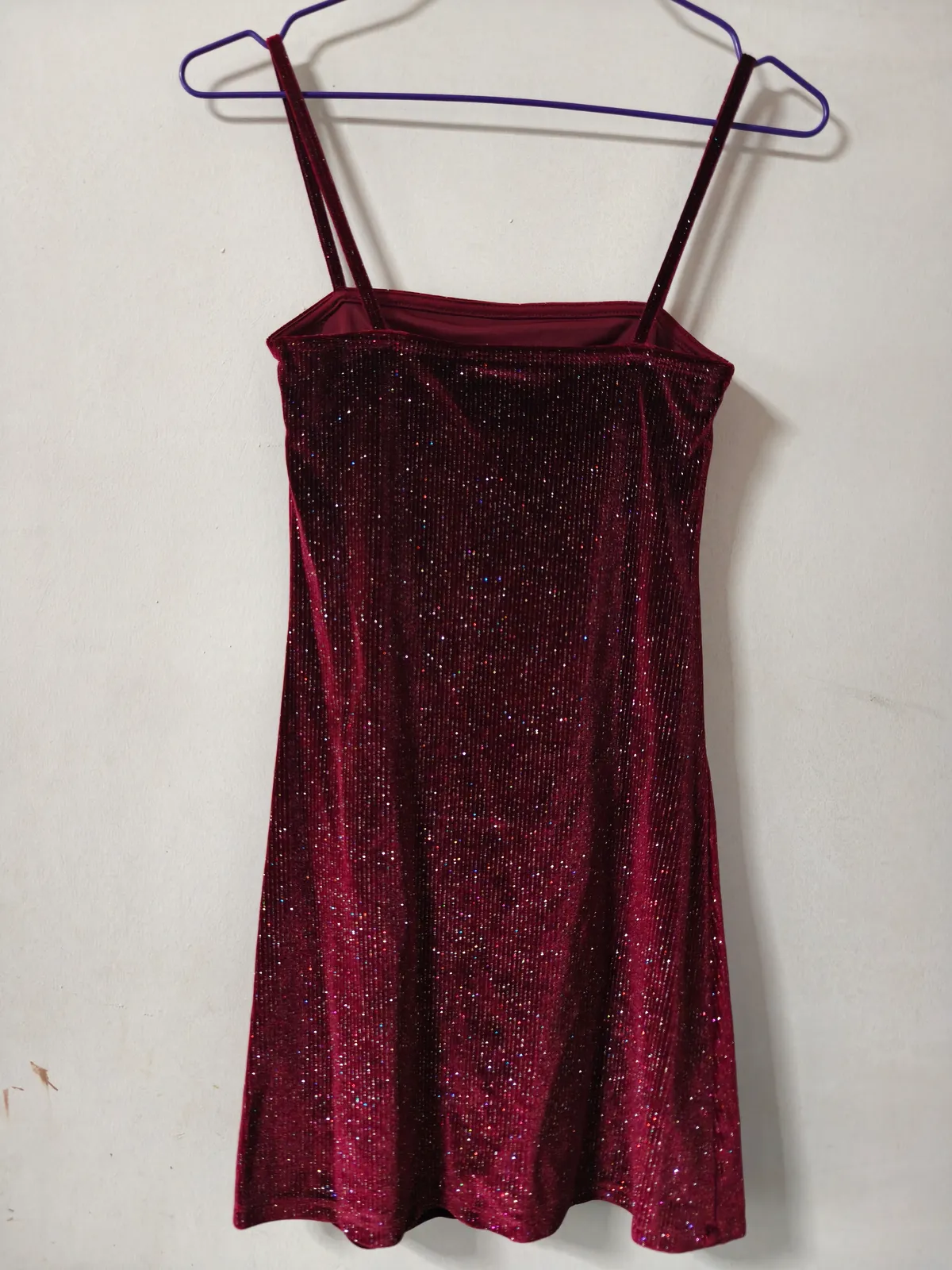 Pull & Bear Sparkly Burgundy Velvet Slip Dress - Photo 3