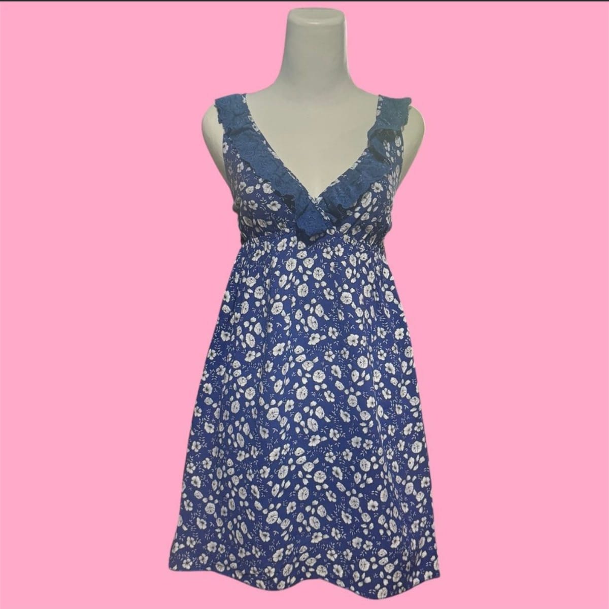 Y2K Blue Floral Lace Trim Dress 💙
