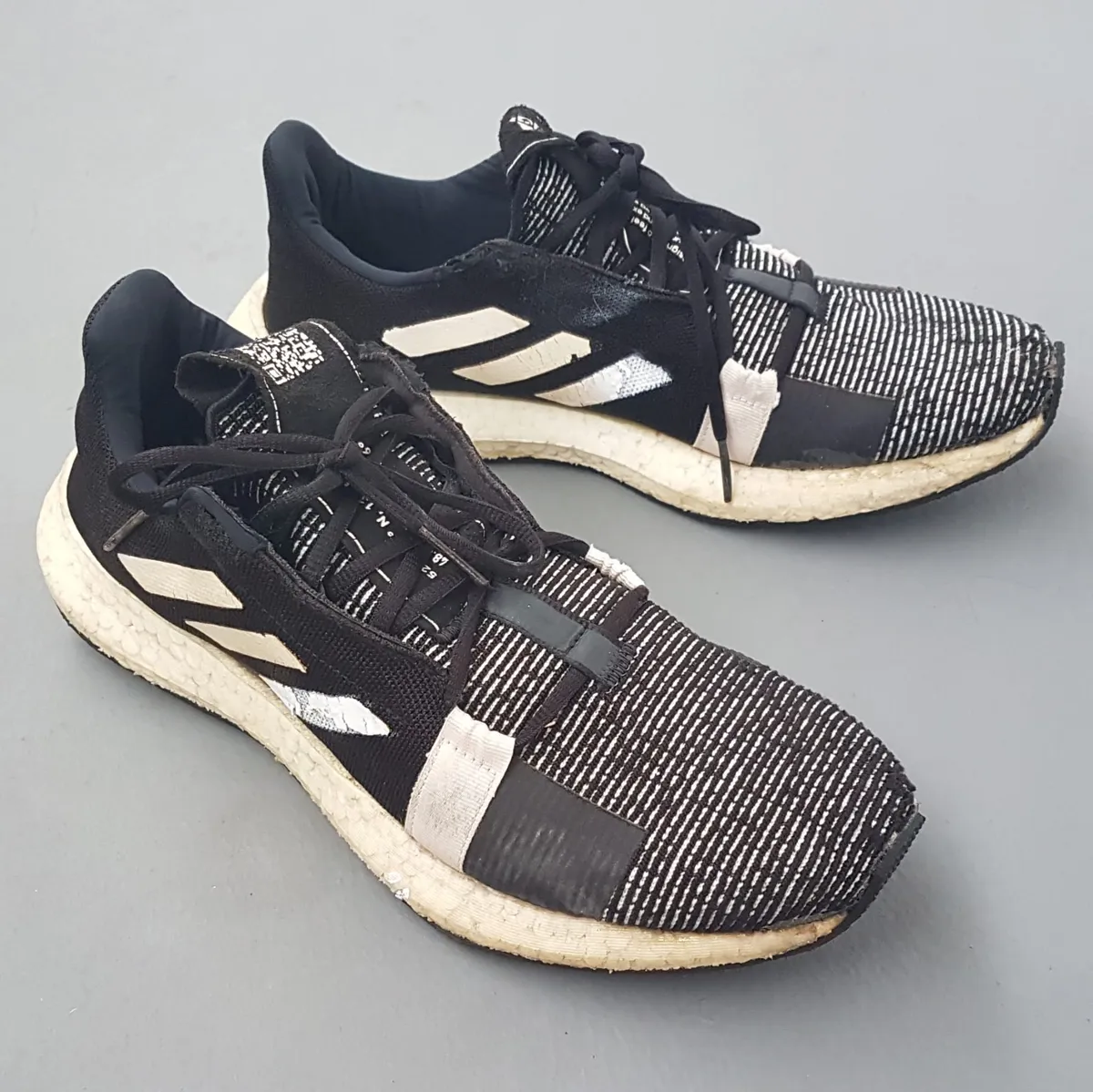 Adidas Original Adidas Running Shoes, SENSE BOOST GO Model, Core Black Linen Model, US 12, UK 11.5, EUR 46 2/3, JPN 300, Cosmopolitan, Boost Midsole, Urban Runners, Innovation, Performance, Sophistication, Streetwise, Everyday Fashion