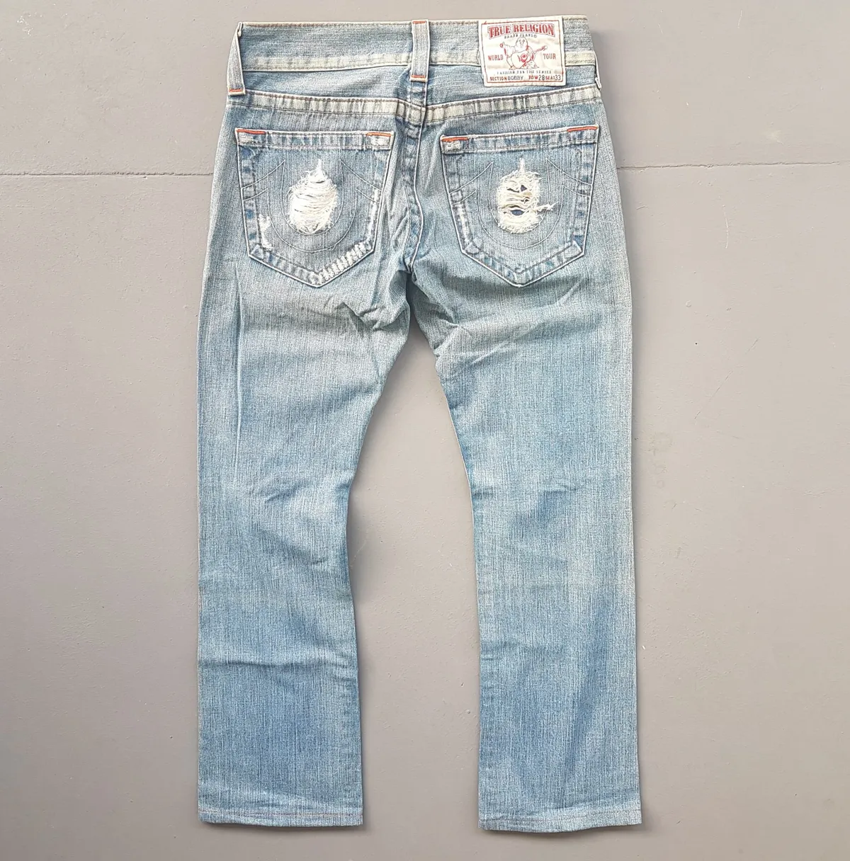 True Religion Retro True Religion Denim Jeans, Made in USA, Size 28, Versatile Bootcut Jeans, Flare Bottoms, Cosmopolitan, Distressed Design, Seasoned Look, Sophistication, Nostalgic Appeal, Vintage Pants, Timeless Classic, Luxury Living, Cult Street Fashion, Roadster - Photo 6