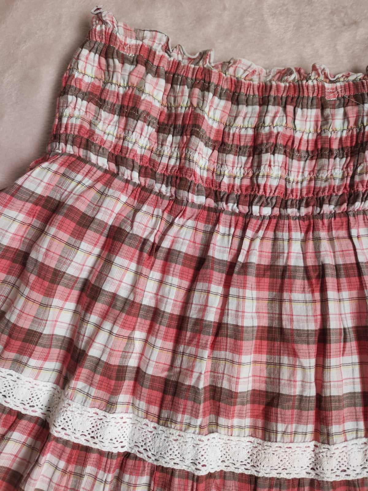 Colza Cottagecore Pink Gingham Tube Maxi Dress - Photo 4