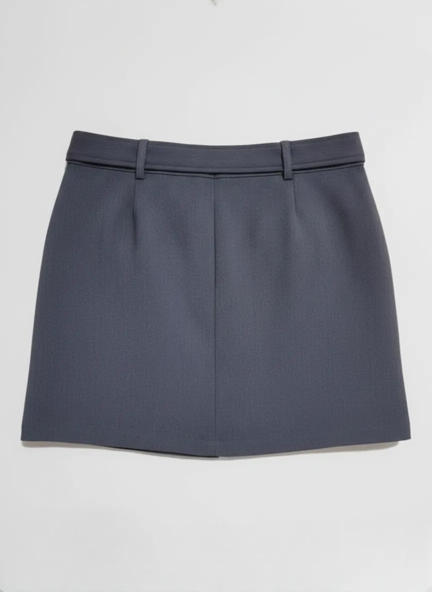 iORA iORA Women Dark Grey A-Line Mini Skirt with Belt (Size S) - Photo 2