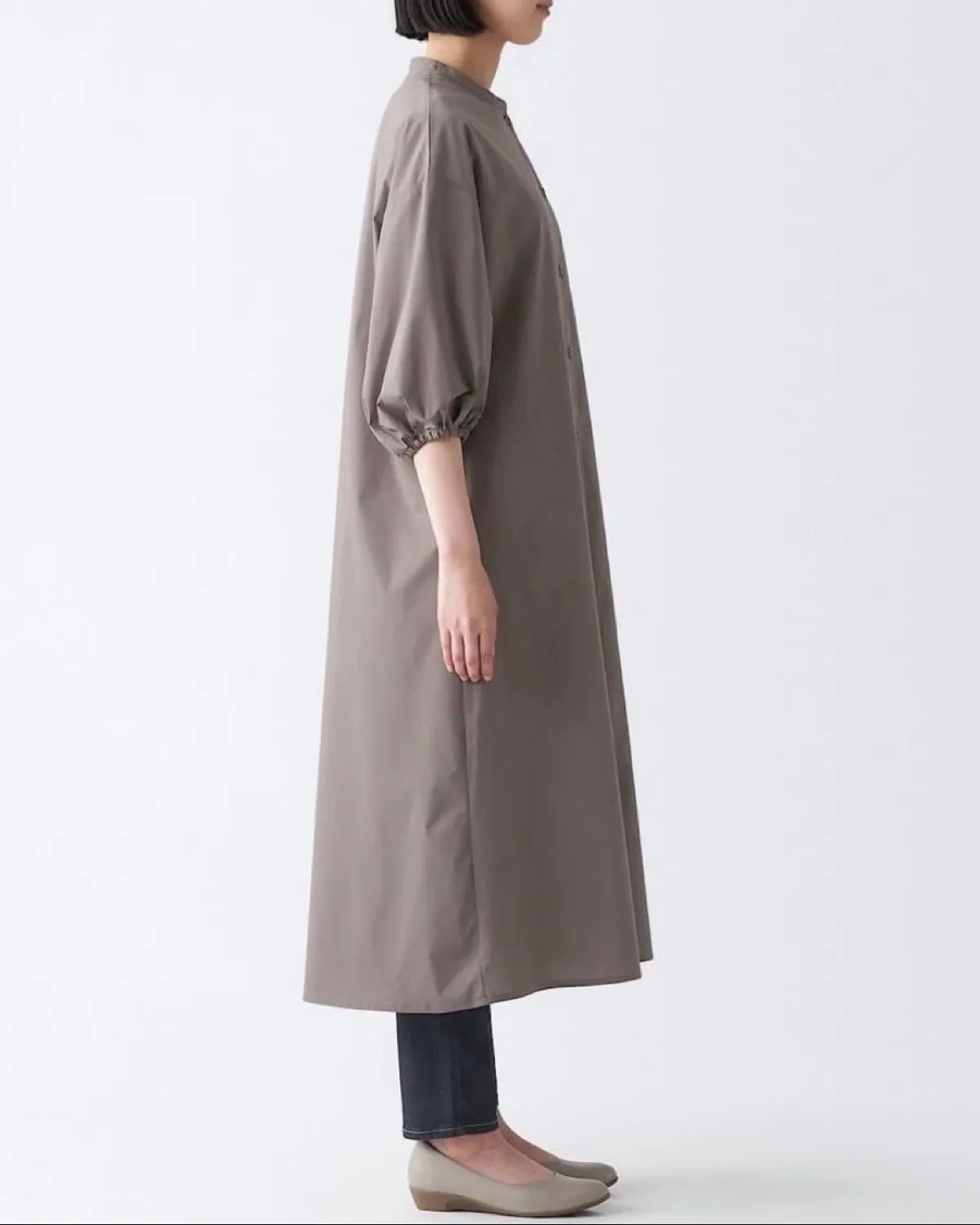 Muji Oversized Quick Dry Broadcloth 3/4 Sleeve Button-Up Dress - Photo 3