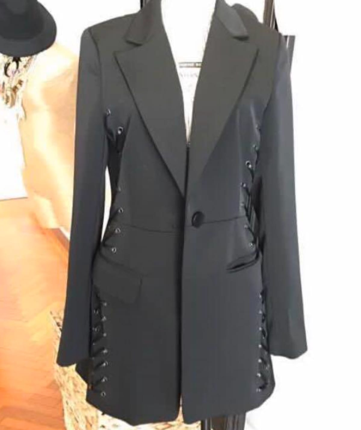 Sleek Black Lace-Up Blazer
