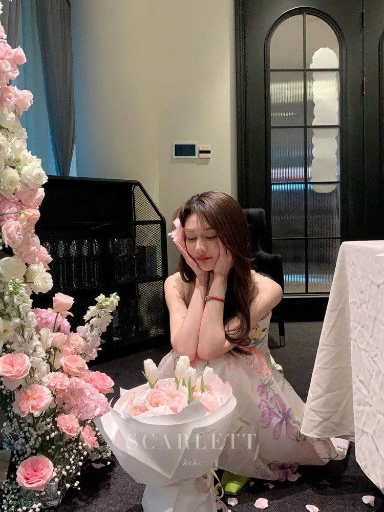 Scarlette HEHE Studio | Falling Flower Bloom French Suspender Skirt | Dress | Long Dress - Photo 8