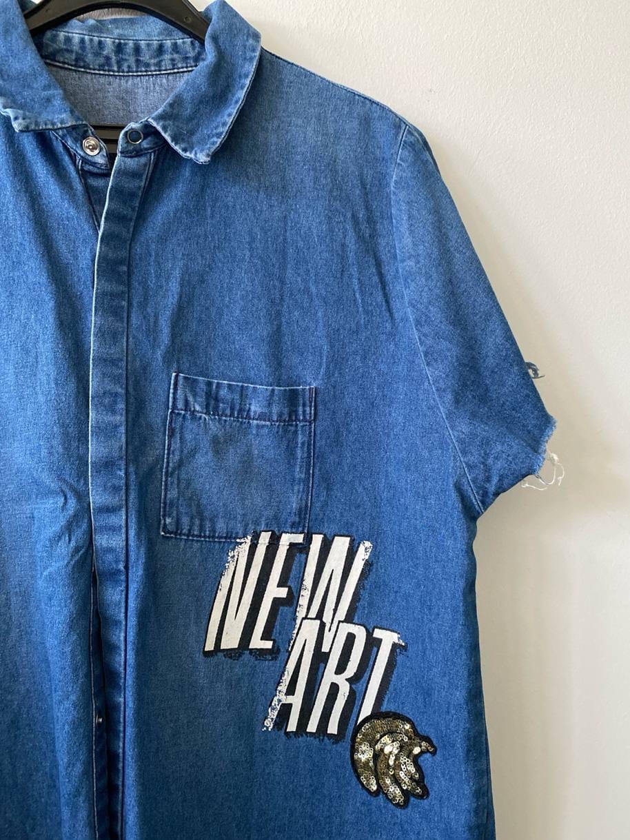 Zara ZARA Denim Short-Sleeved Button Down Jacket (M) - Photo 2