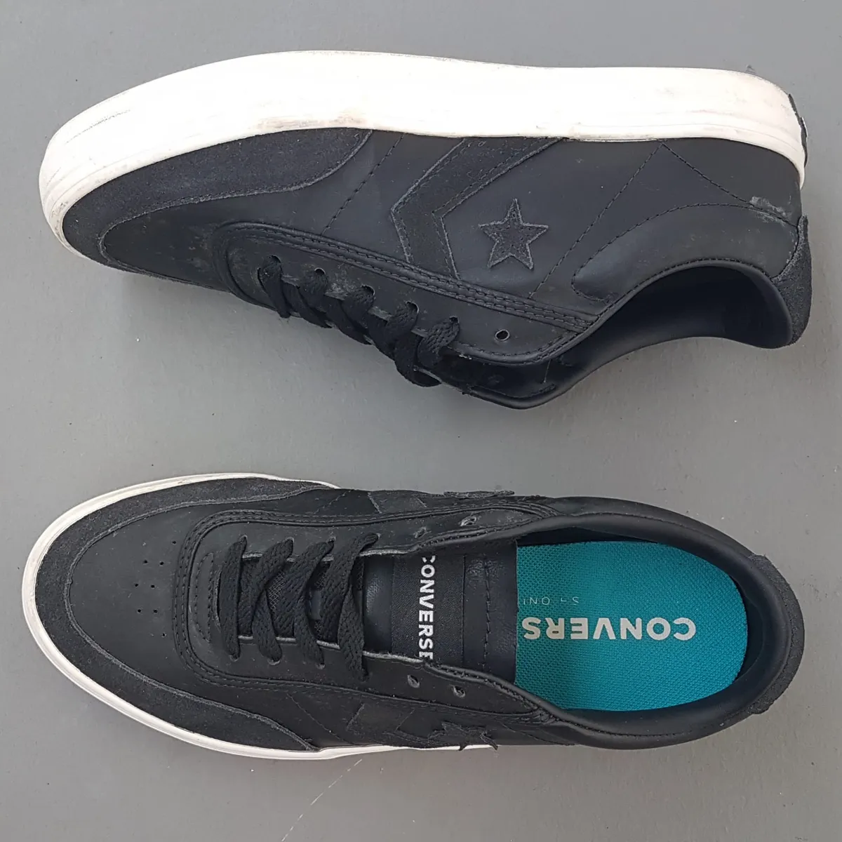 CONVERSE Converse Courtlandt Leather Suede Sneakers, US 7, UK 6, EUR 40, CM 25, Cool Black & White Shoes, Cosmopolitan, Iconic Star Chevron Logo, Classic Low-Profile Silhouette, Sophistication, Streetwise, Pop Culture, Hip Hop, Rock Star, Cult Street Fashion